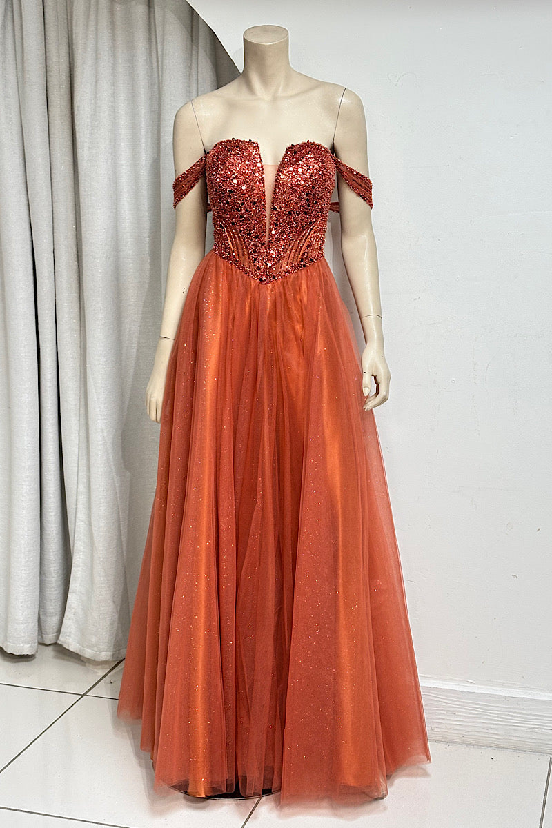 V-Waist Beaded Flare Formal