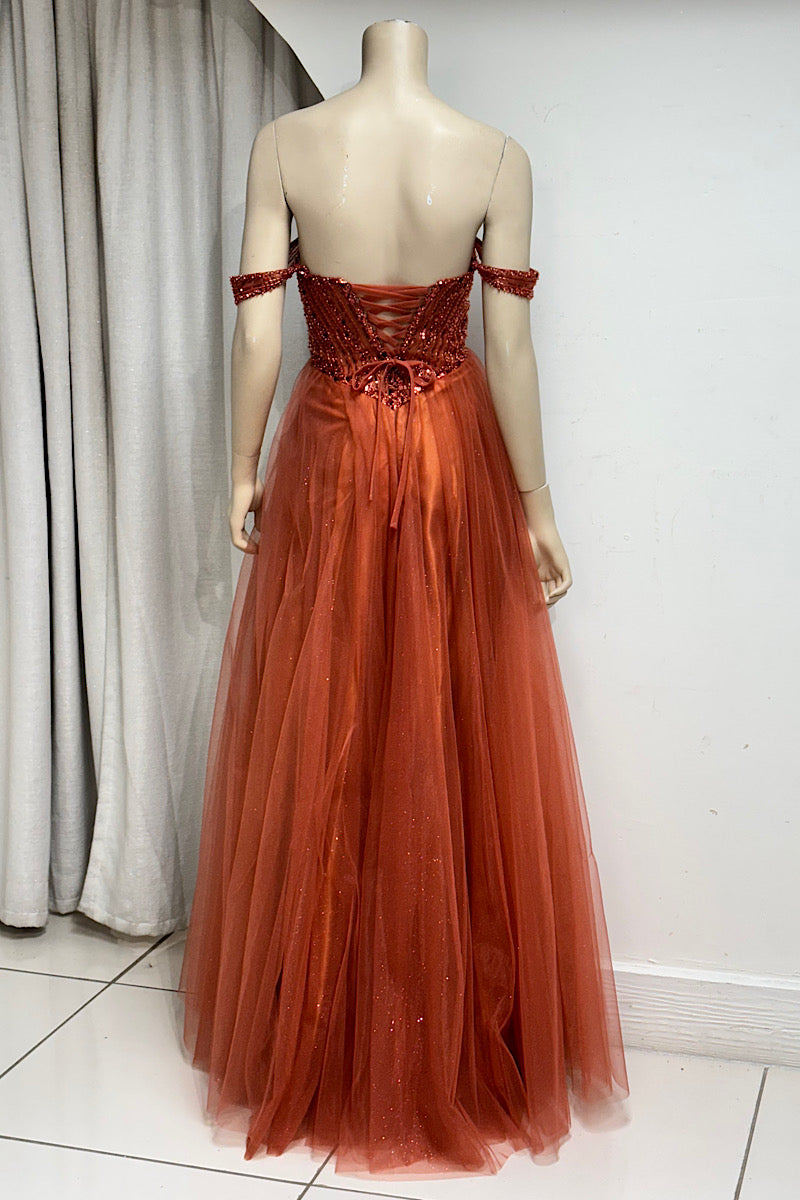 V-Waist Beaded Flare Formal
