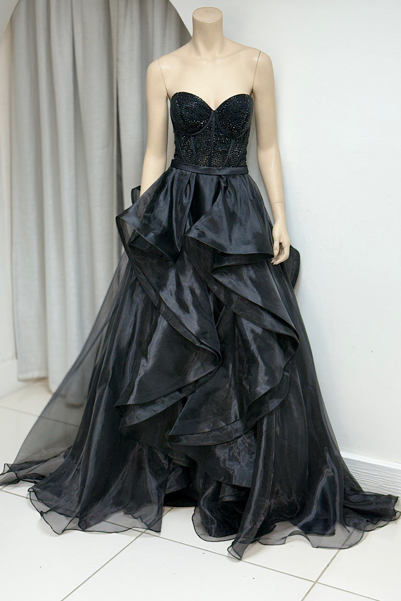 Studded Corset Top Layered Organza Formal