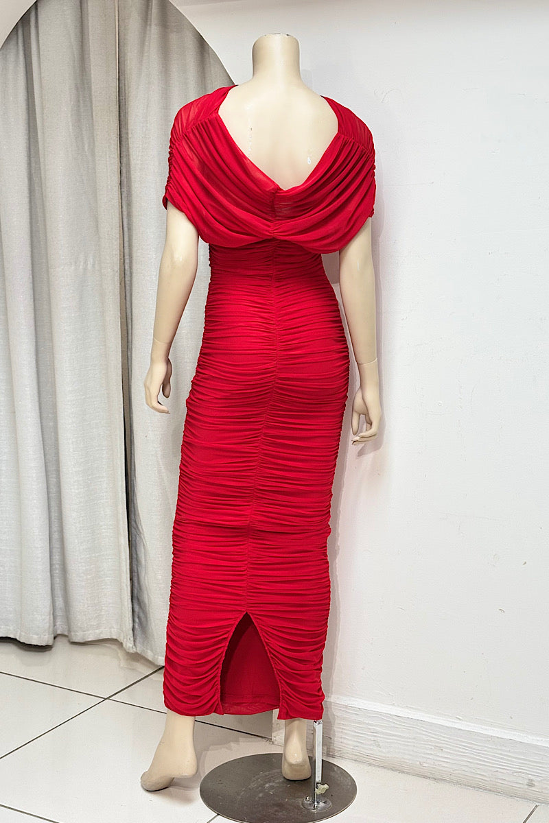 Ruched Fitted Midi Dress