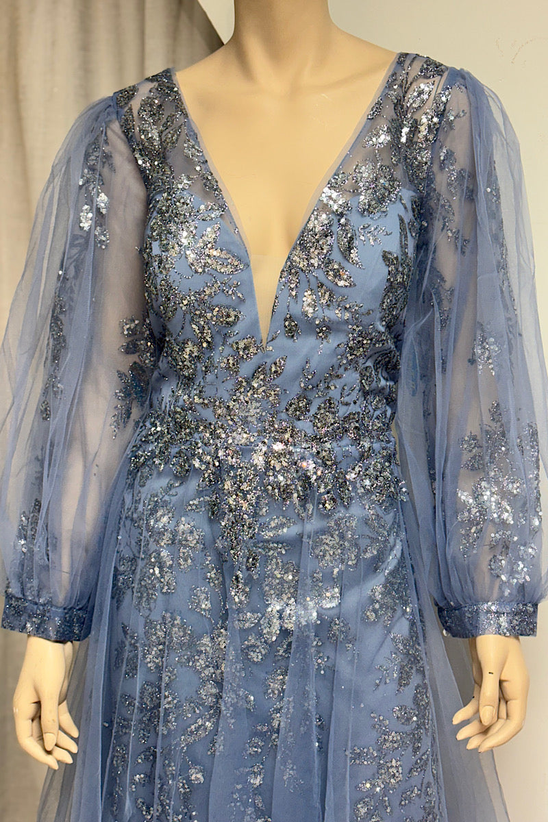 Deep V-Neck Long Sleeve Sequin Formal