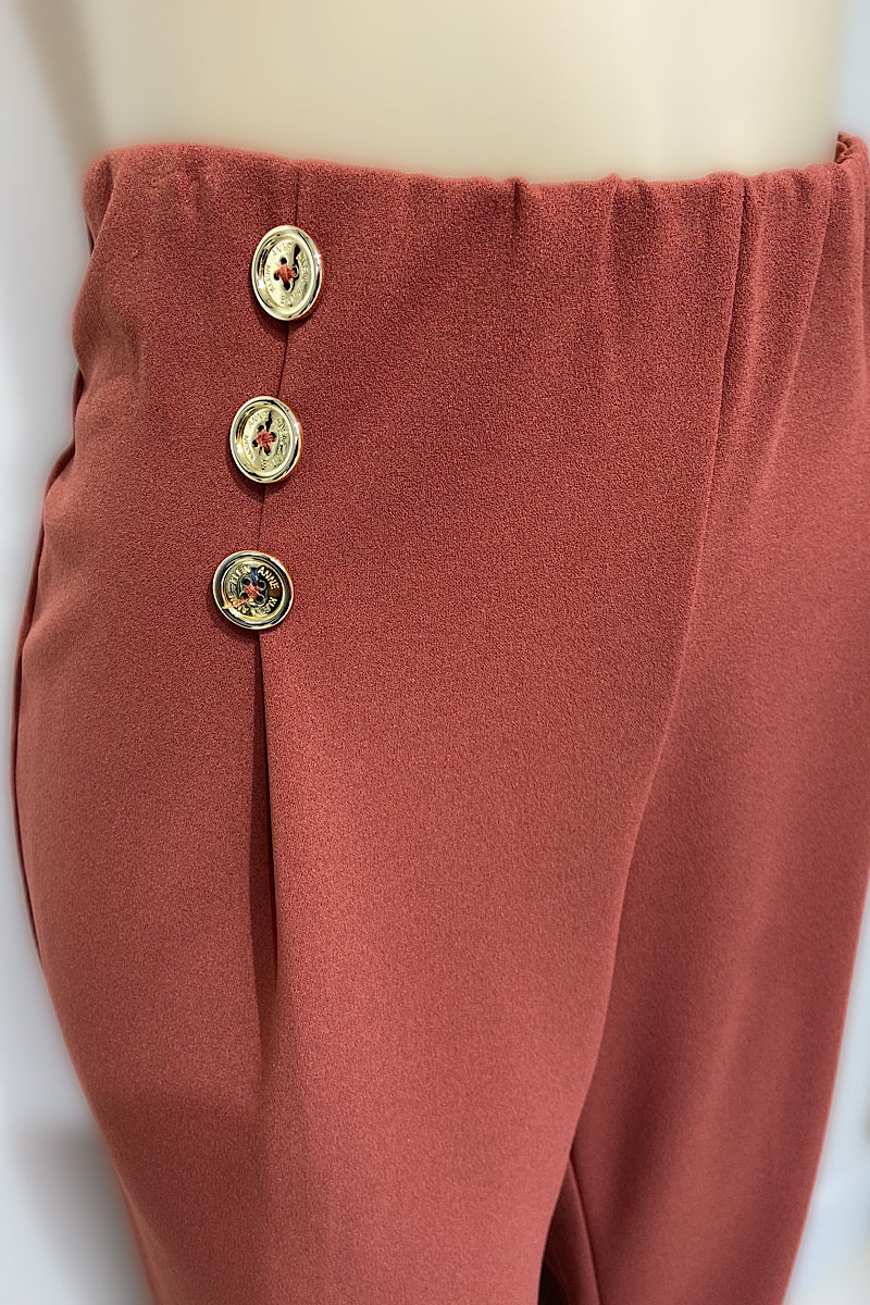 Brown Pants with Gold Buttons