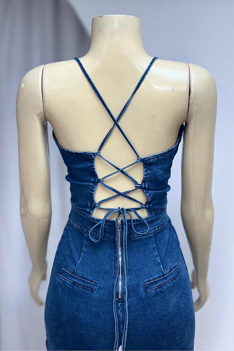 Denim Strap-Up Romper
