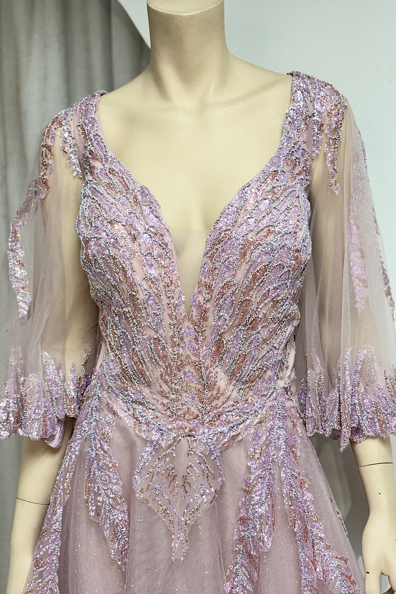 V-Neck Beaded Long Sleeve Formal