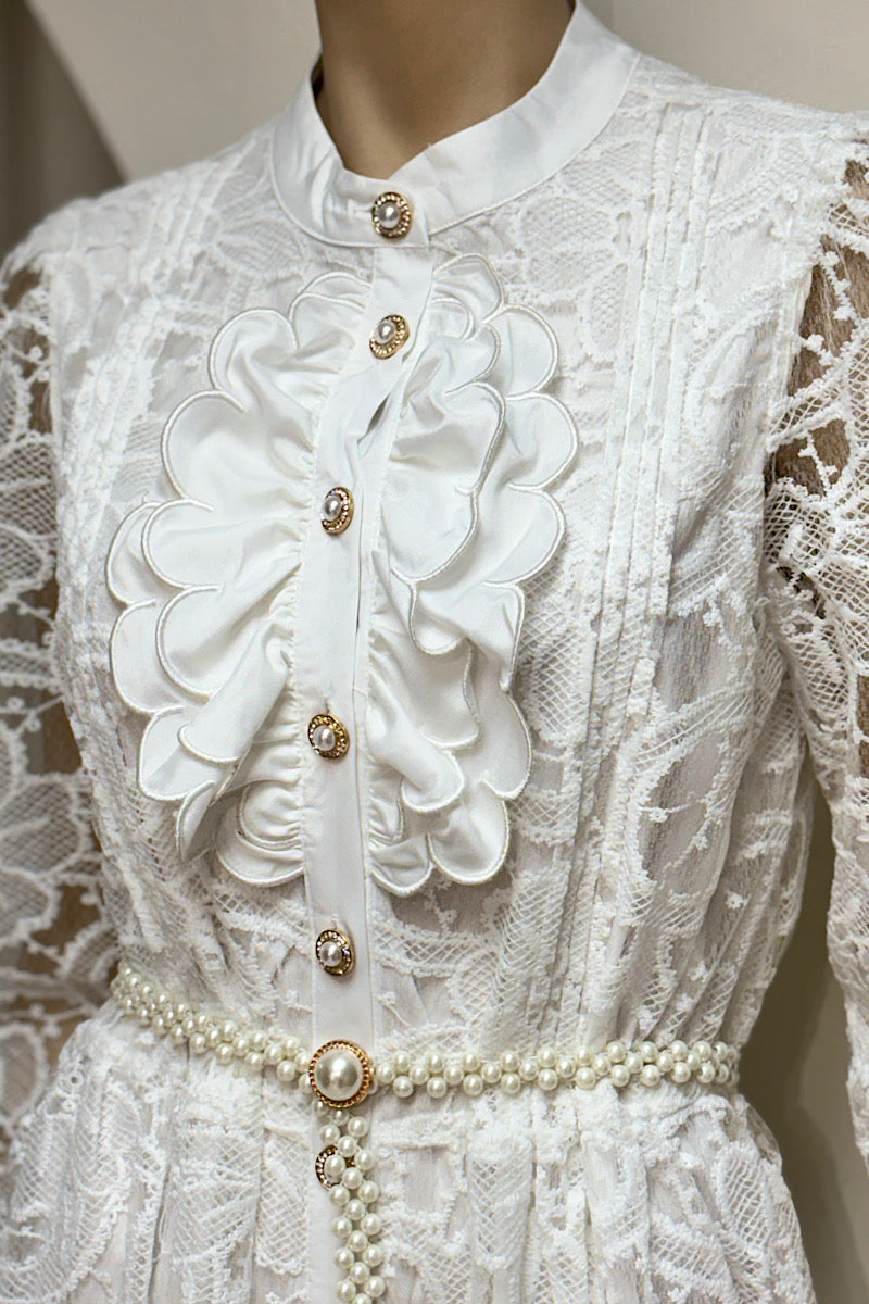 Lace Petal Detail Tea-Length Dress