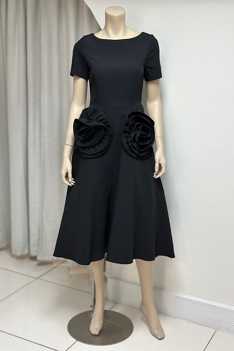 A-Line Flower Detail Midi Dress