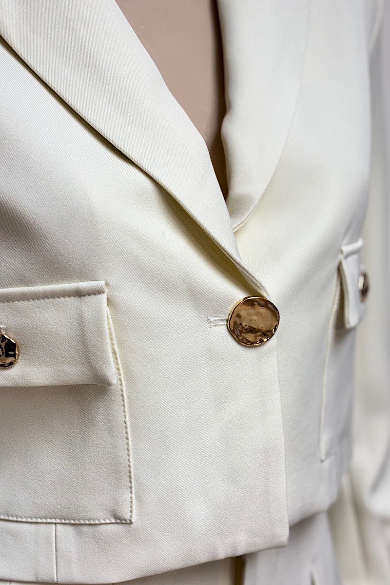 Gold Button Crop Suit Set