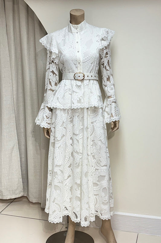 Floral Lace High Neck Dress
