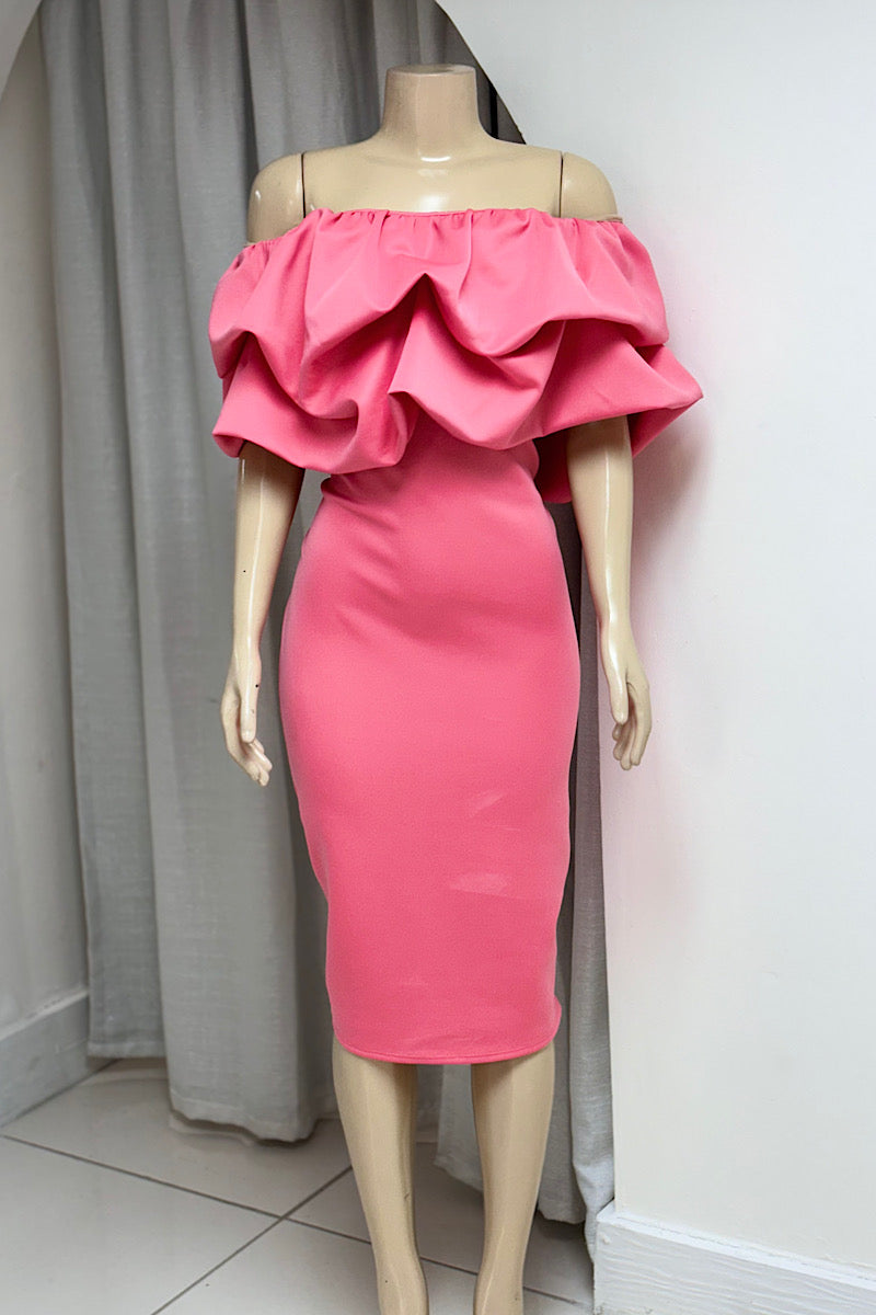 Off-Shoulder Bubble Top Scuba Dress