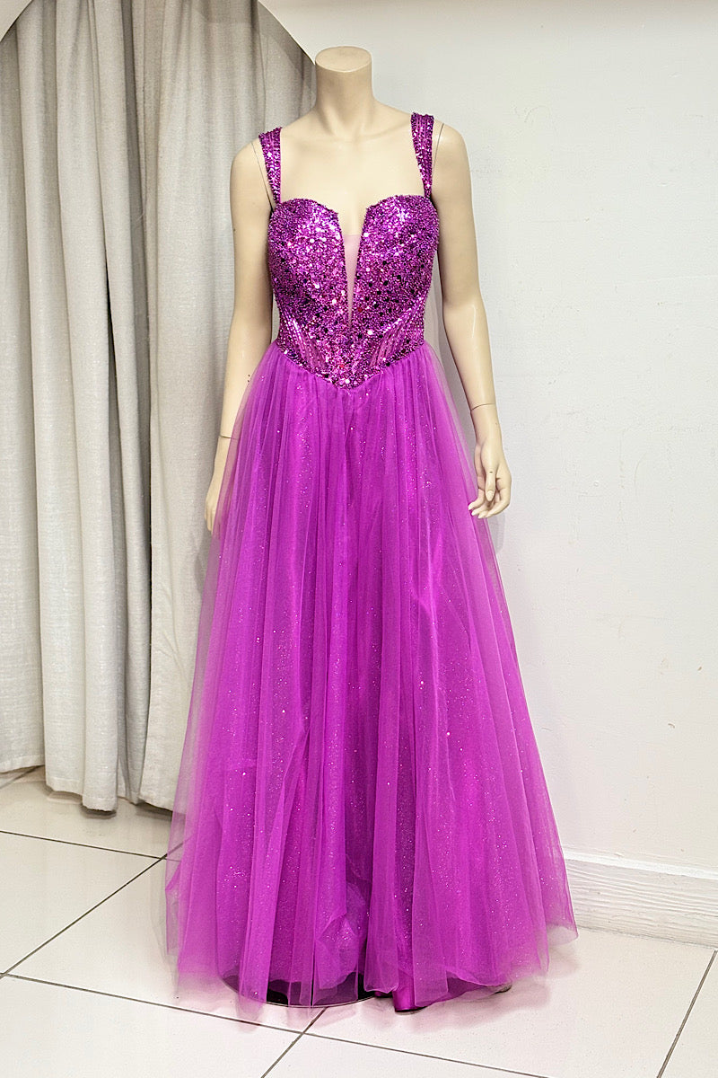 V-Waist Beaded Flare Formal
