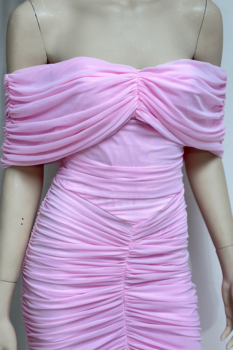 Ruched Off Shoulder Maxi Dress