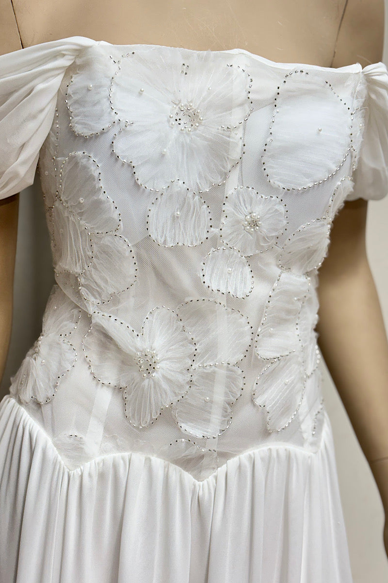 Beaded Flower Design Off-Shoulder Flowy Formal