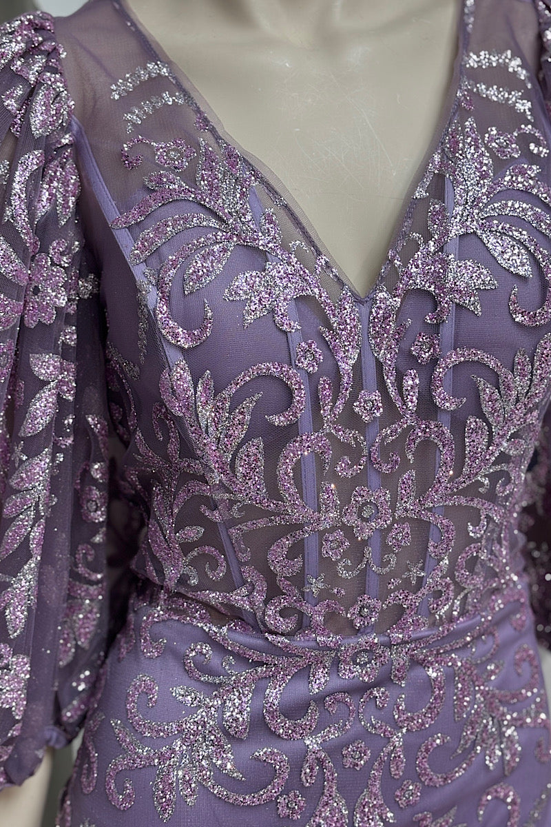 Sequin Cold-Shoulder V-Neck Formal