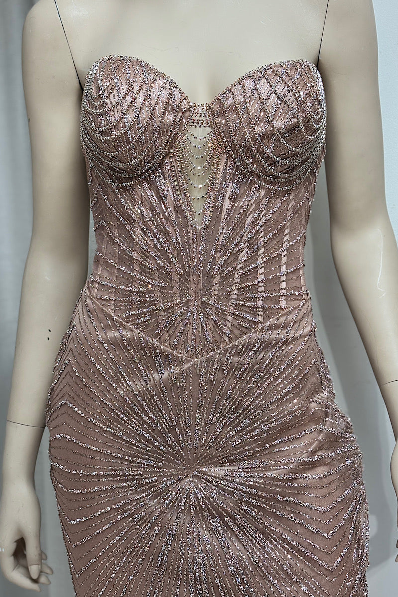 Embellished Corset Drape Cup Formal