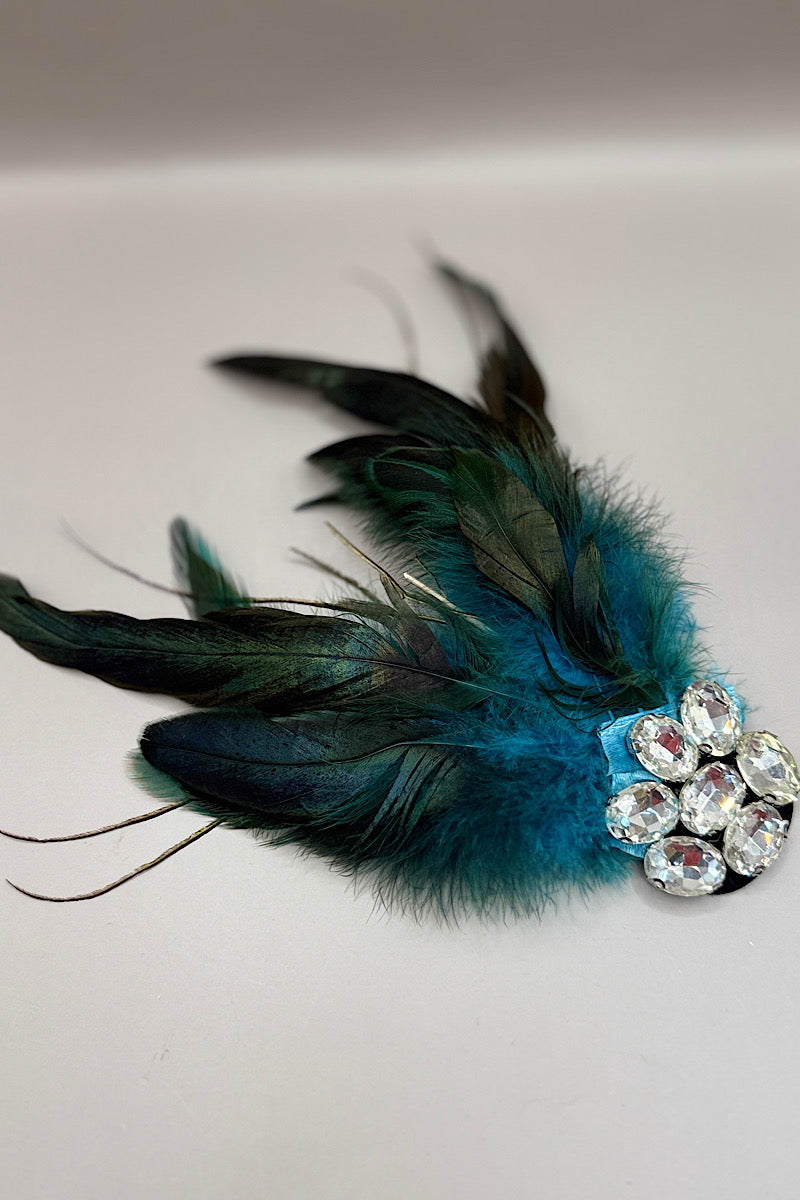 Rhinestone Peacock Feather Brooch