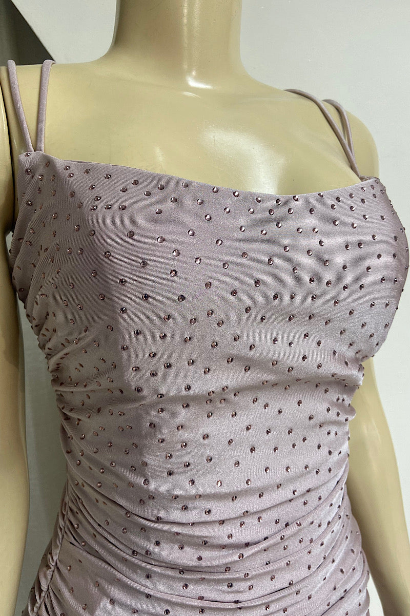 Ruched Mauve Rhinestone Dress