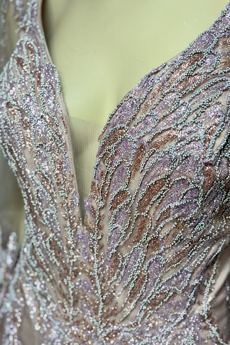 V-Neck Beaded Long Sleeve Formal
