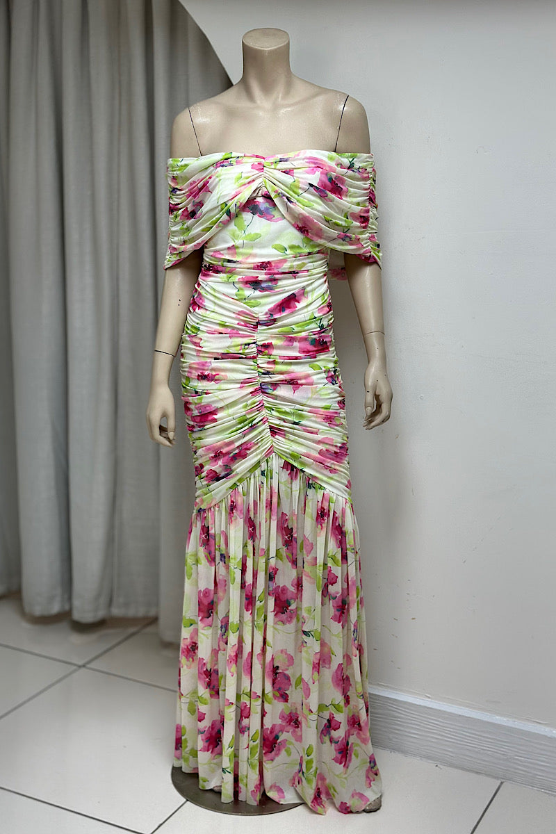 Ruched Off Shoulder Maxi Dress
