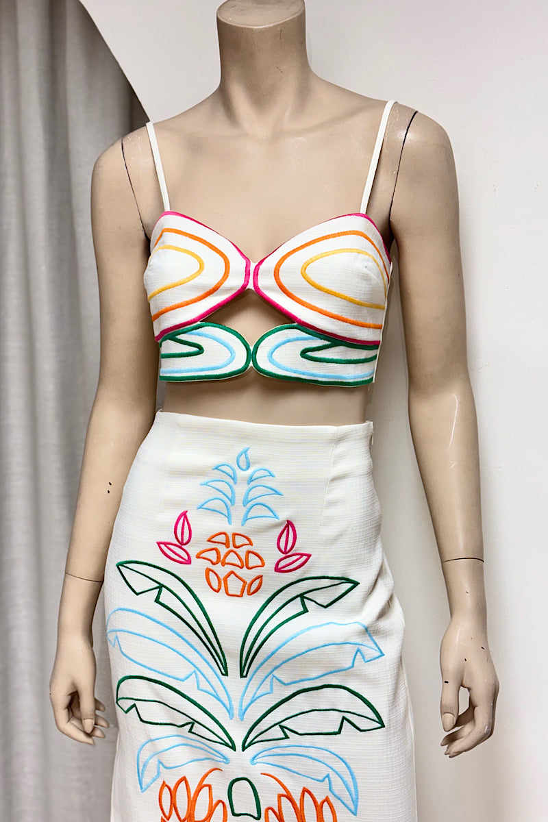 Embroidered Multicolored Bralette Skirt Set