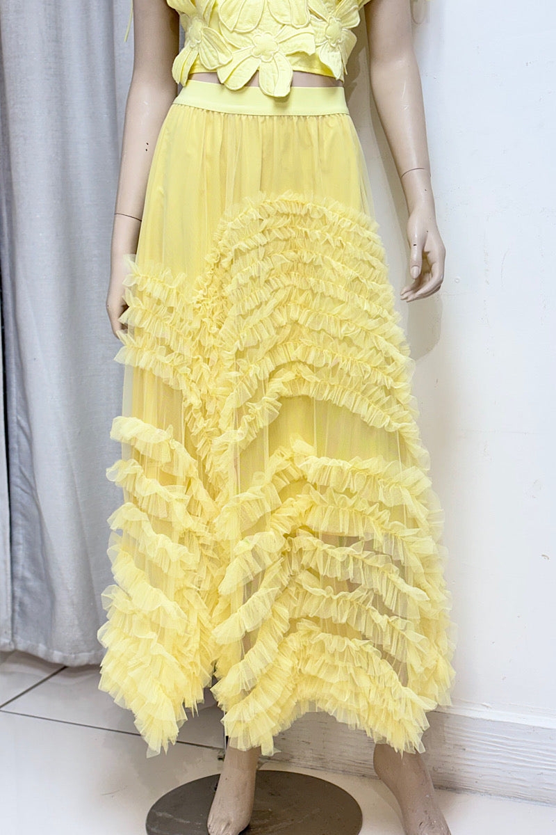 Tier Wide Band Tulle Skirt