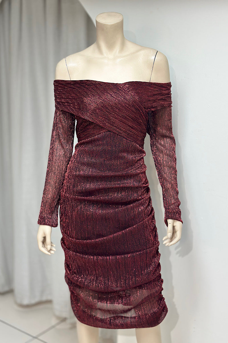 Curvy Off Shoulder Tinsel Midi