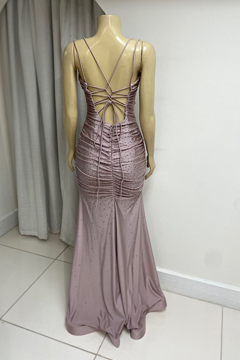 Ruched Mauve Rhinestone Dress