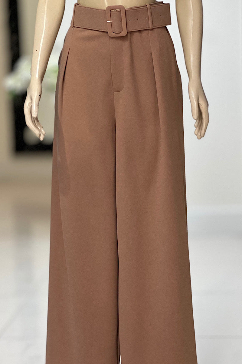 Mocha Belted Flare Pants