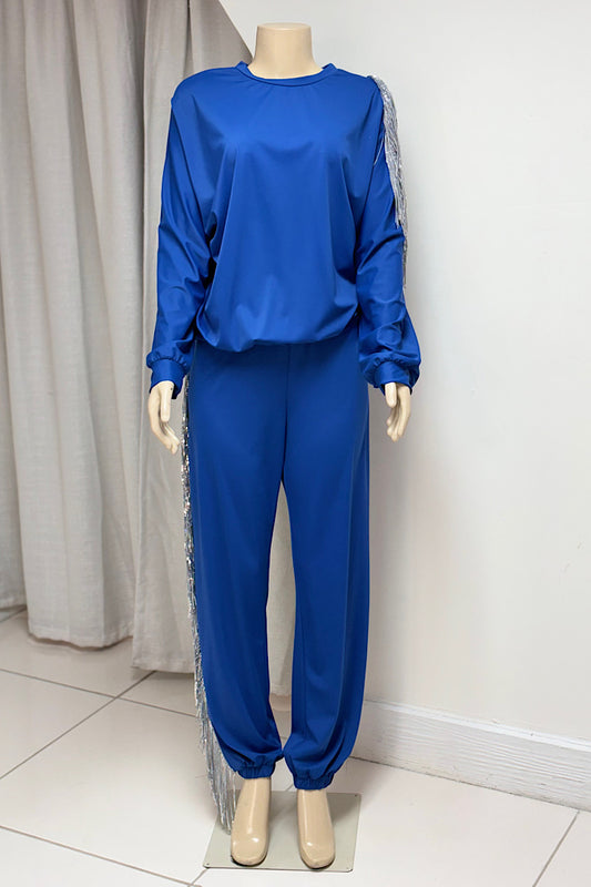 Long Sleeve Sequin Shoulder Detail Tracksuit