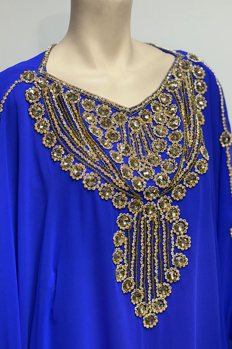 Rhinestone Beaded V-Neck Kaftan Dress