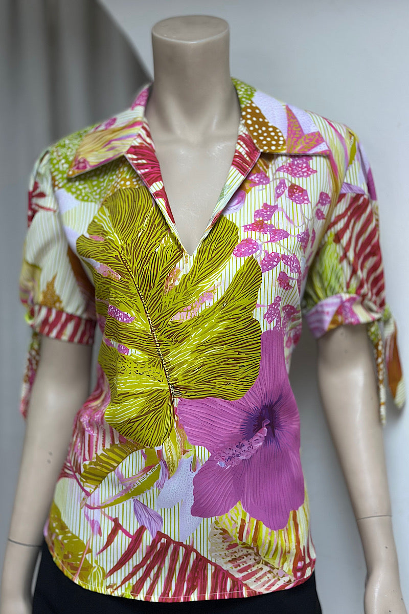 Collared Printed Flowy Top