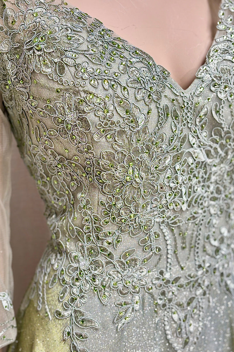 Shimmer V-Neck Embroidered Flare Formal