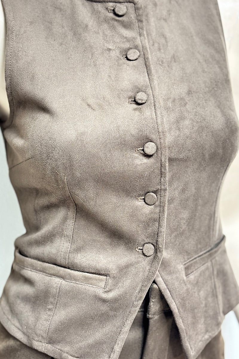Faux Suede Vest Short Pant Set