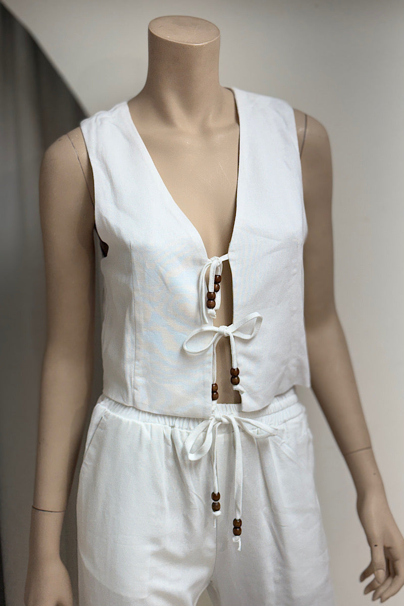 Linen Tie Vest Pant Set