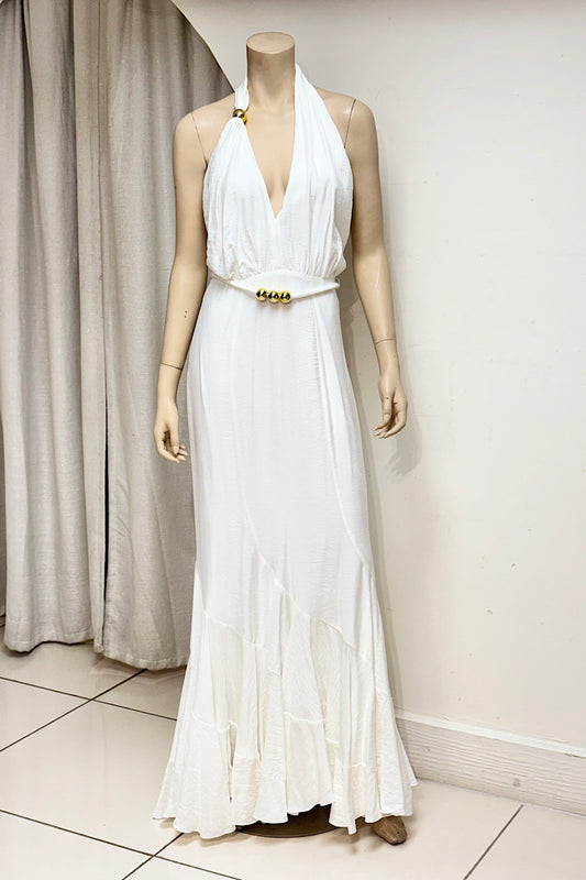 Linen Halter Rope Belt Maxi Dress