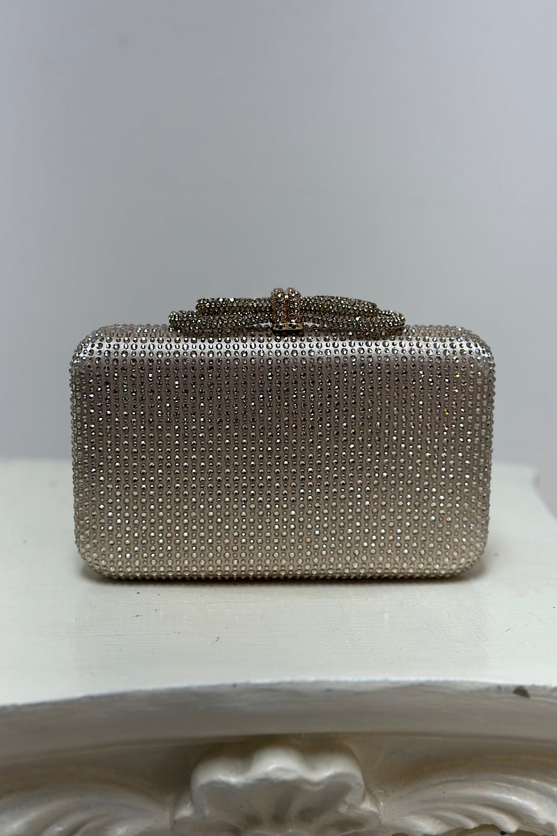 Rhinestone Embellished Bow Detail Clutch