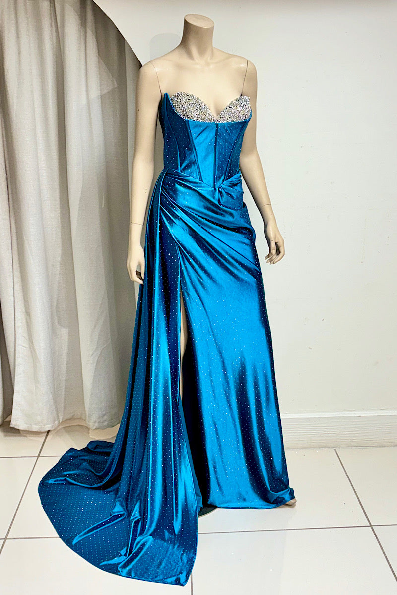 Studded Rhinestone Bust Satin Formal