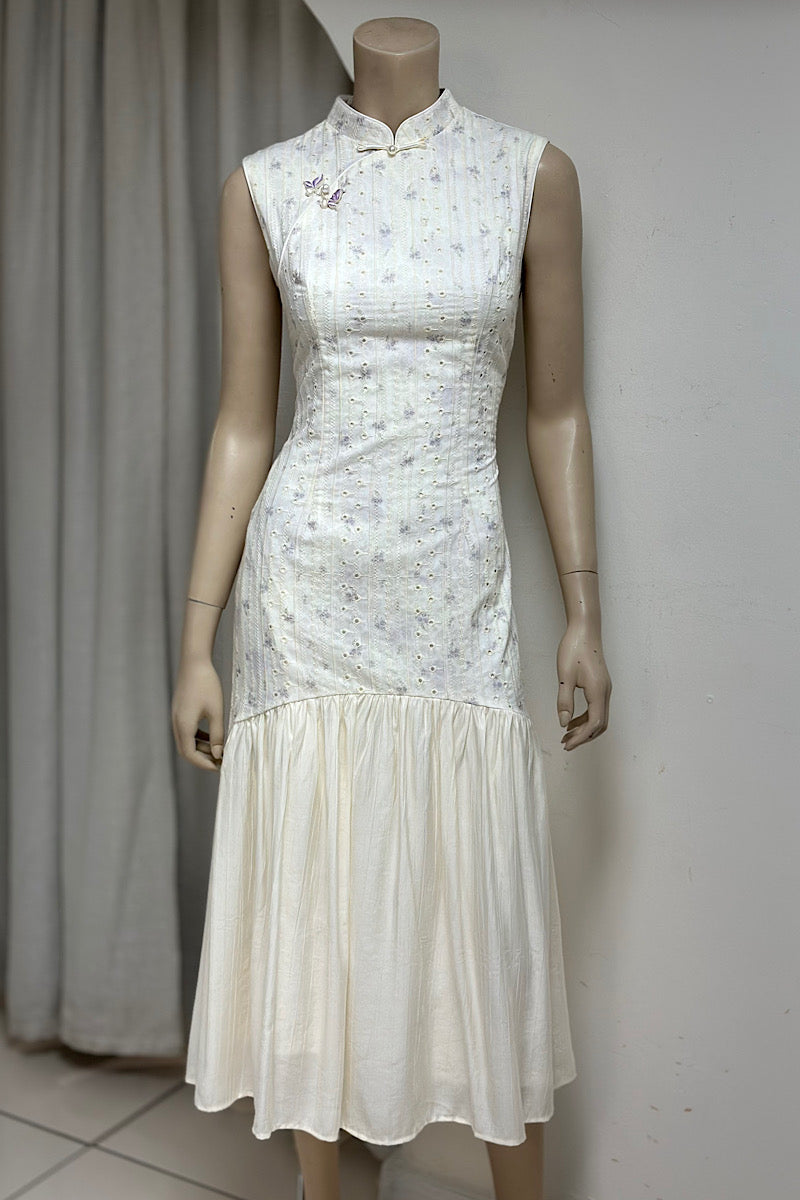 Floral Eyelet Qipao Inspired Dress