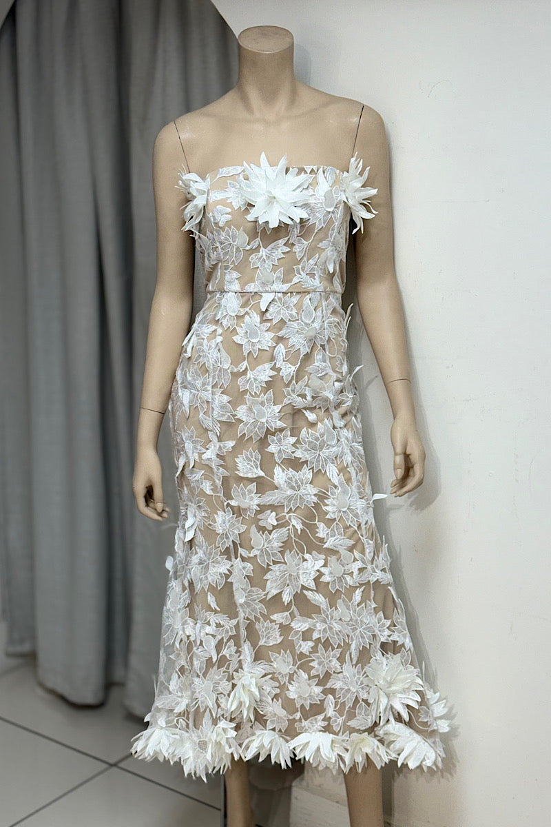 3D Flower Applique Midi Tube Dress