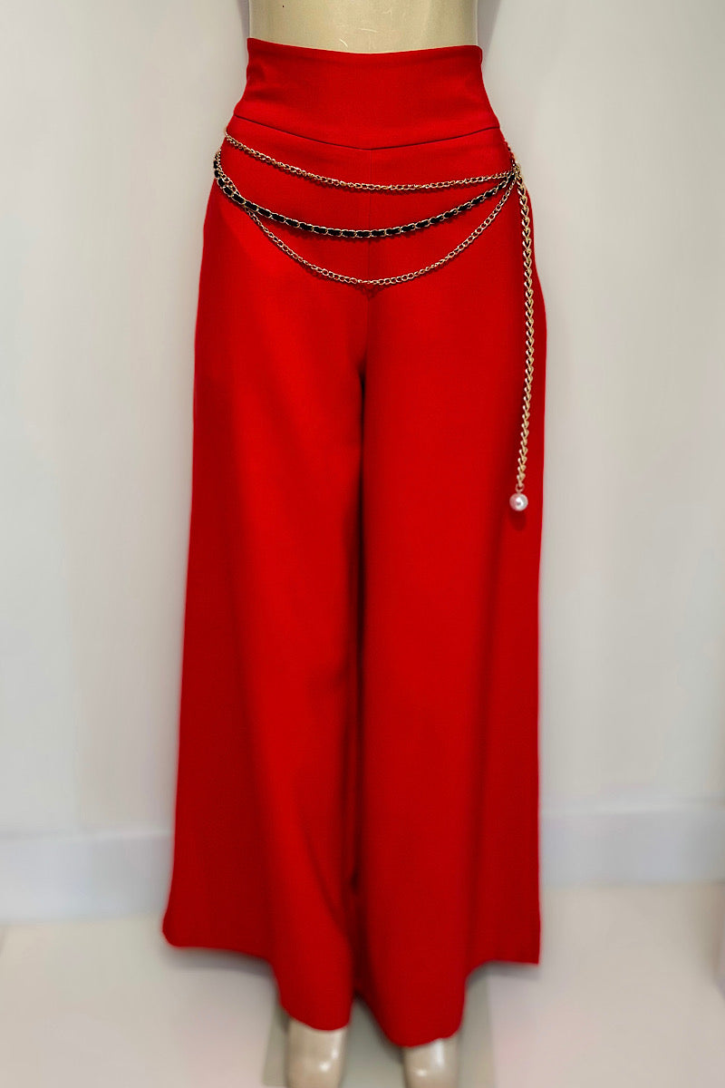 Wide Leg Pant w/ Pearl Belt