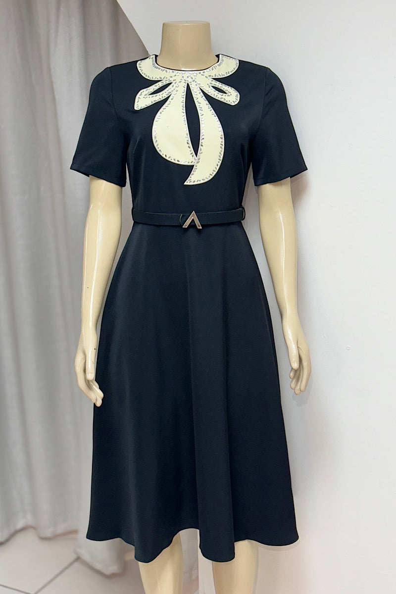 A-line Rhinestone Bow Dress