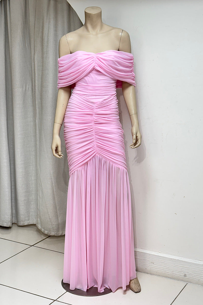 Ruched Off Shoulder Maxi Dress