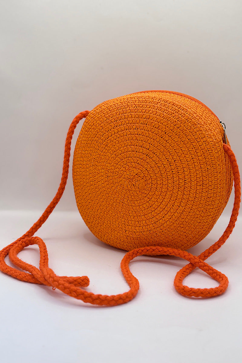 Cross-Body Round Straw Bag