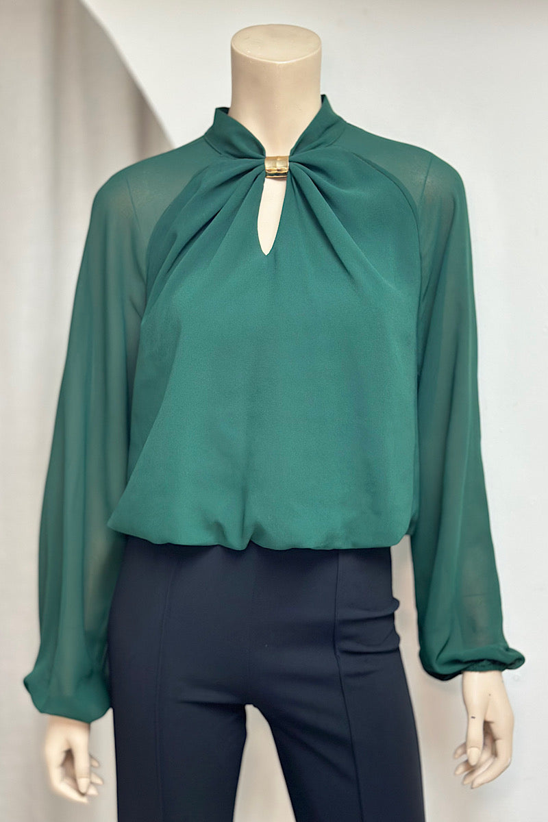 Long Sleeve Gold Detail Crop Top