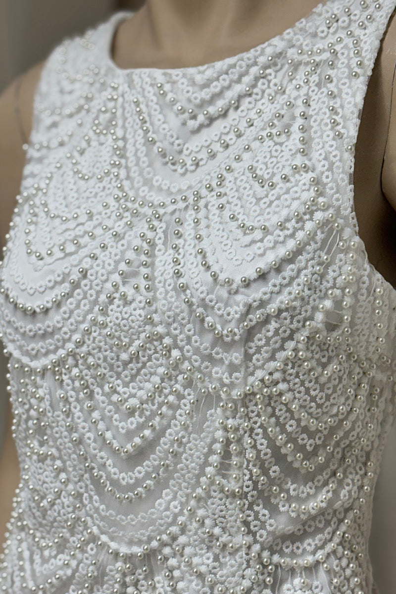 Beaded Scallop Bottom Embroidered Mini Dress