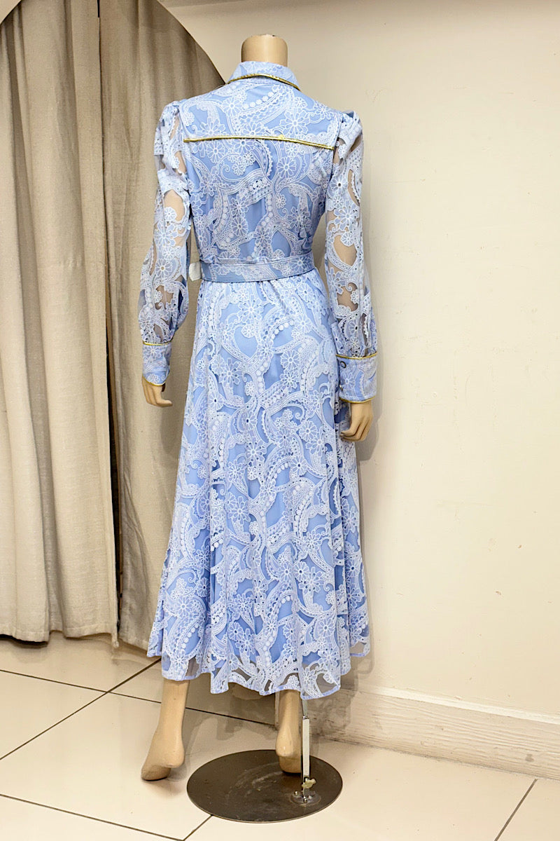 Beaded Pearl Embellished Belted Midi Dress