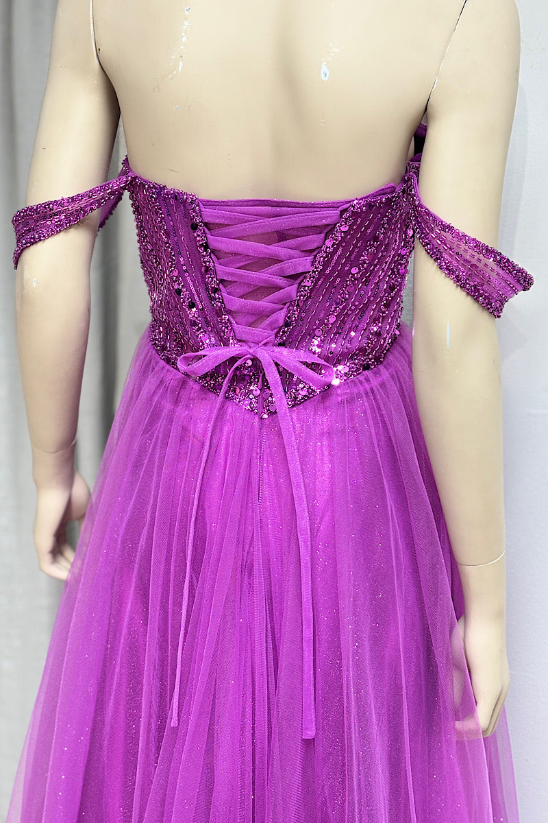V-Waist Beaded Flare Formal