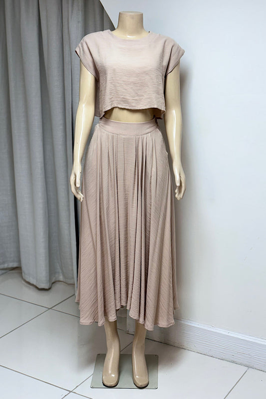Tan Linen Skirt Set