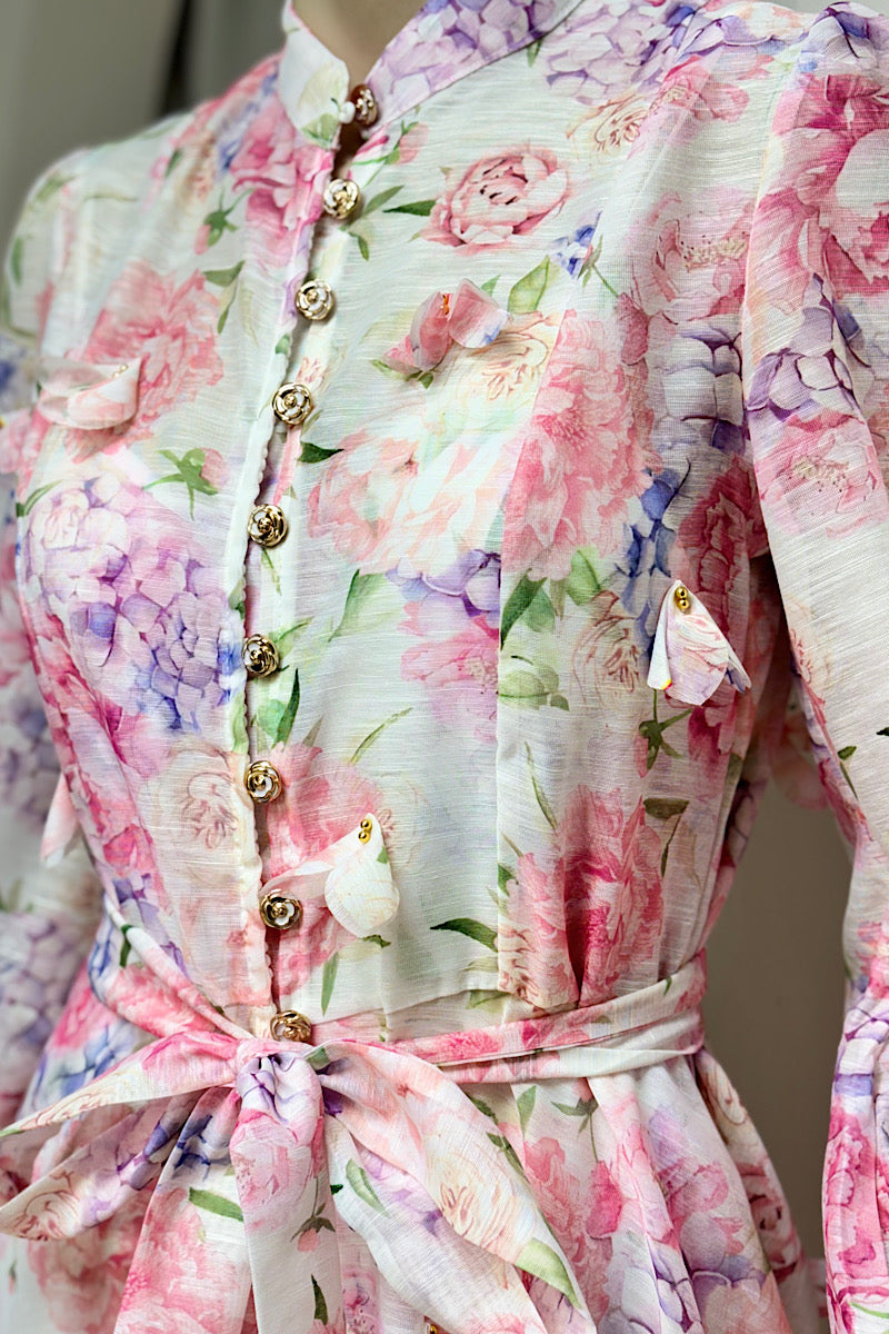 Floral Detail Button Midi Dress