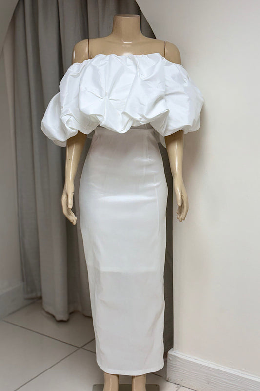 White Puff Sleeve Curvy Dress