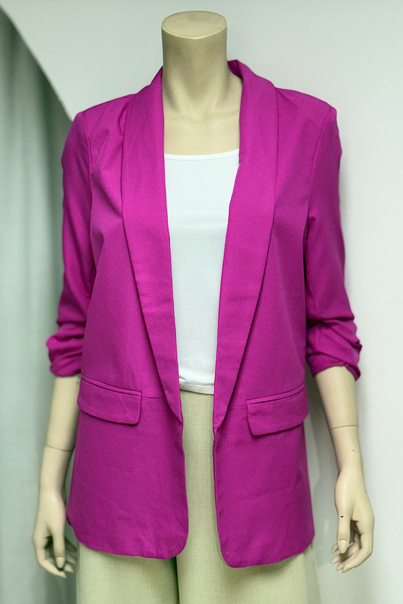 Ruched Sleeve Pocket Blazer